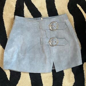 Gray Suede Mini Skirt with Buckle Detail